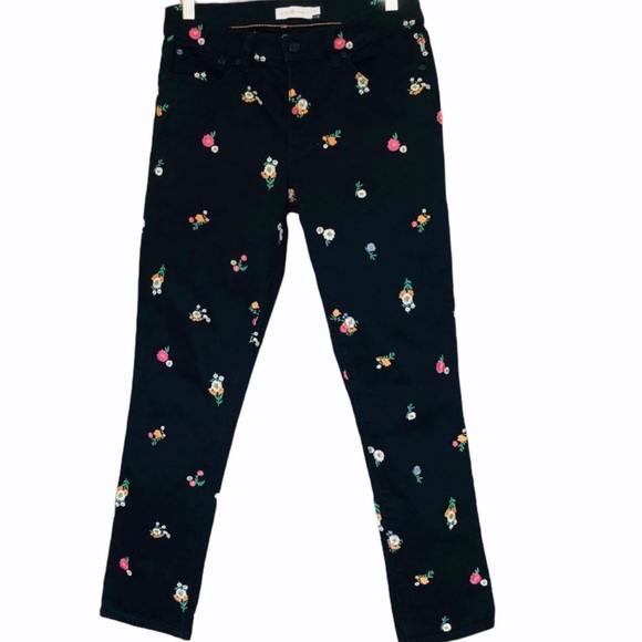 Tory Burch Denim - Tory Burch Brindle Black Floral Embroidered Jeans